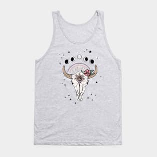 Boho Tribal Cow Skull with Flowers - blush Tank Top